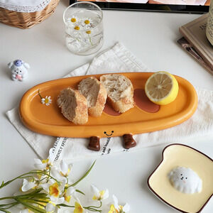 Adorable Ceramic Baguette Plate - Breakfast Snack Tray Fun & Functional Design
